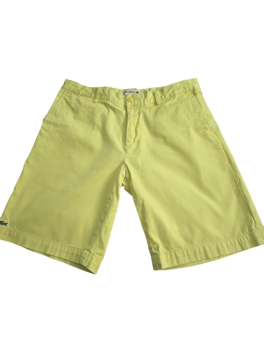 Lacoste Men's Yellow Flat-Front Chino Shorts - Size 33 - Excellent Condition